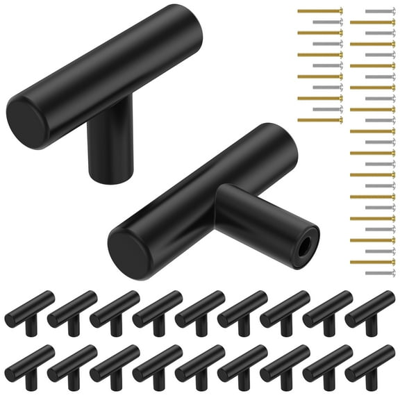 GHOJET 20 Pack Cabinet Knobs Matte Black Stainless Steel Kitchen Drawer Pulls Single Hole T-Shaped Handles 2 Inch Overall Length Dresser Knobs for Cabinets Cupboard Bathroom Kitchen Hardware