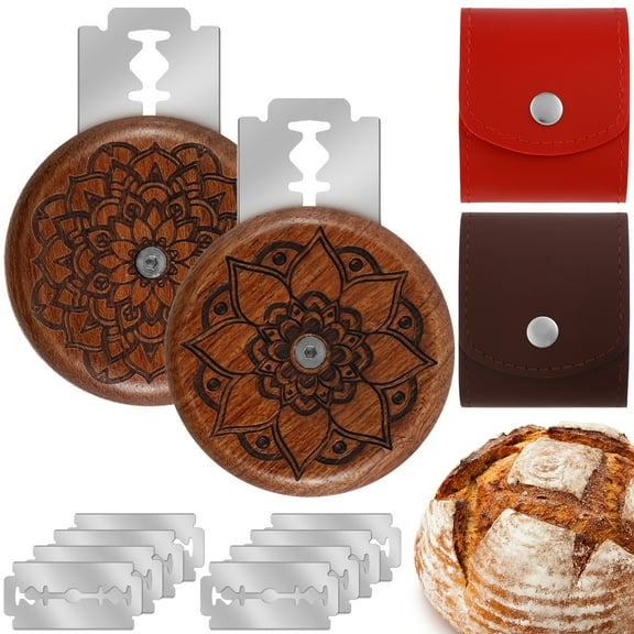 GHOJET 2Pcs Bread Dough Scoring Tool Stainless Steel Pastry Cutter Set with 10 Blades Compact Bread Scoring Dough Cutter Sourdough Bread Scorer Dough Slashing Tool with 2 Storage Bag