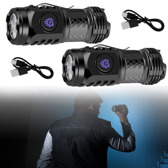 GHOJET 2Pcs Mini Torch Super Bright LED Flashlight with 5 Light Modes IPX4 Waterproof Torch USB Rechargeable Handheld Torch Portable Mini Pocket Torch for Camping Hiking Emergency