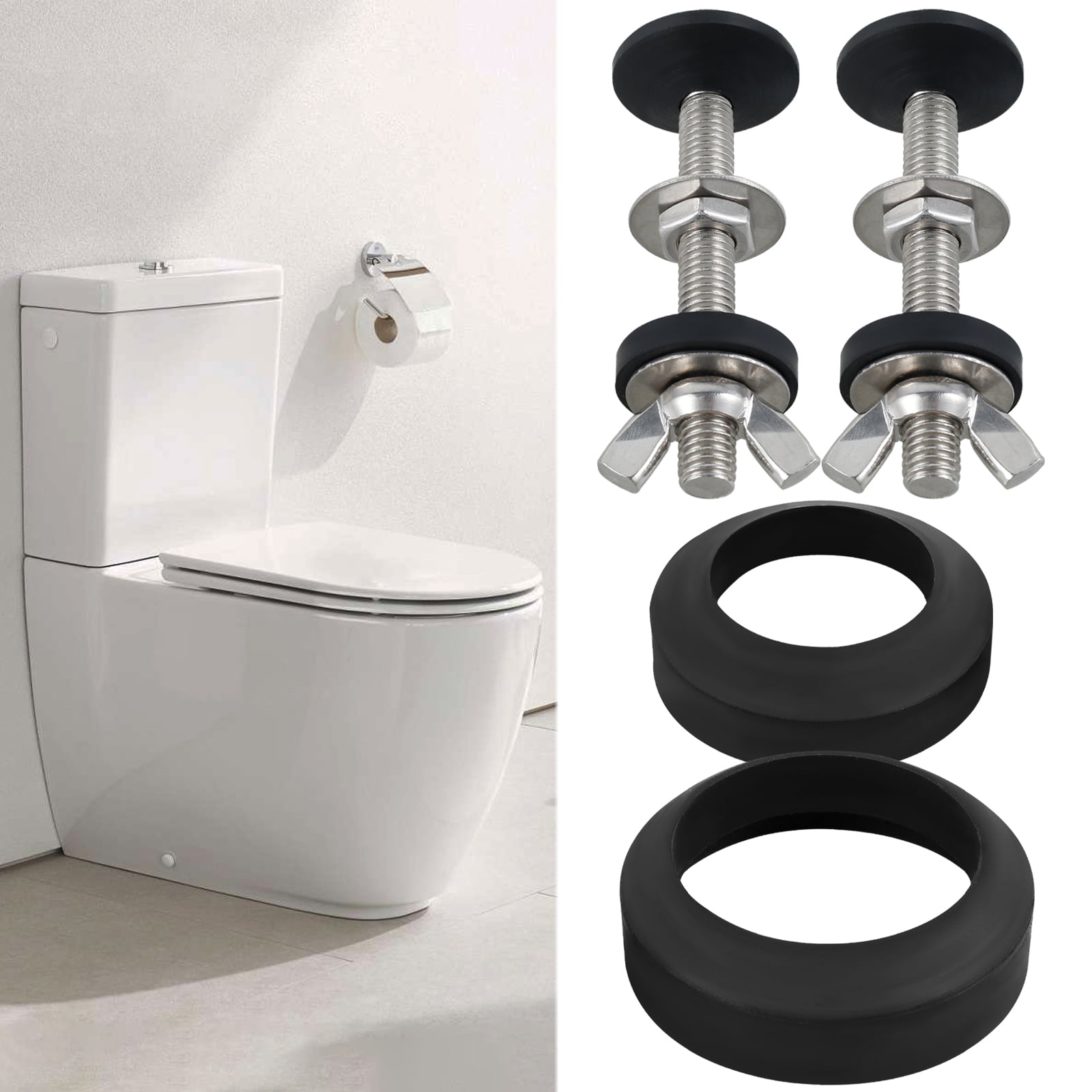 GHOJET 2Pcs Universal Toilet Tank To Bowl Gasket Set Stainless Steel Rustproof Bolt Hardware Kit