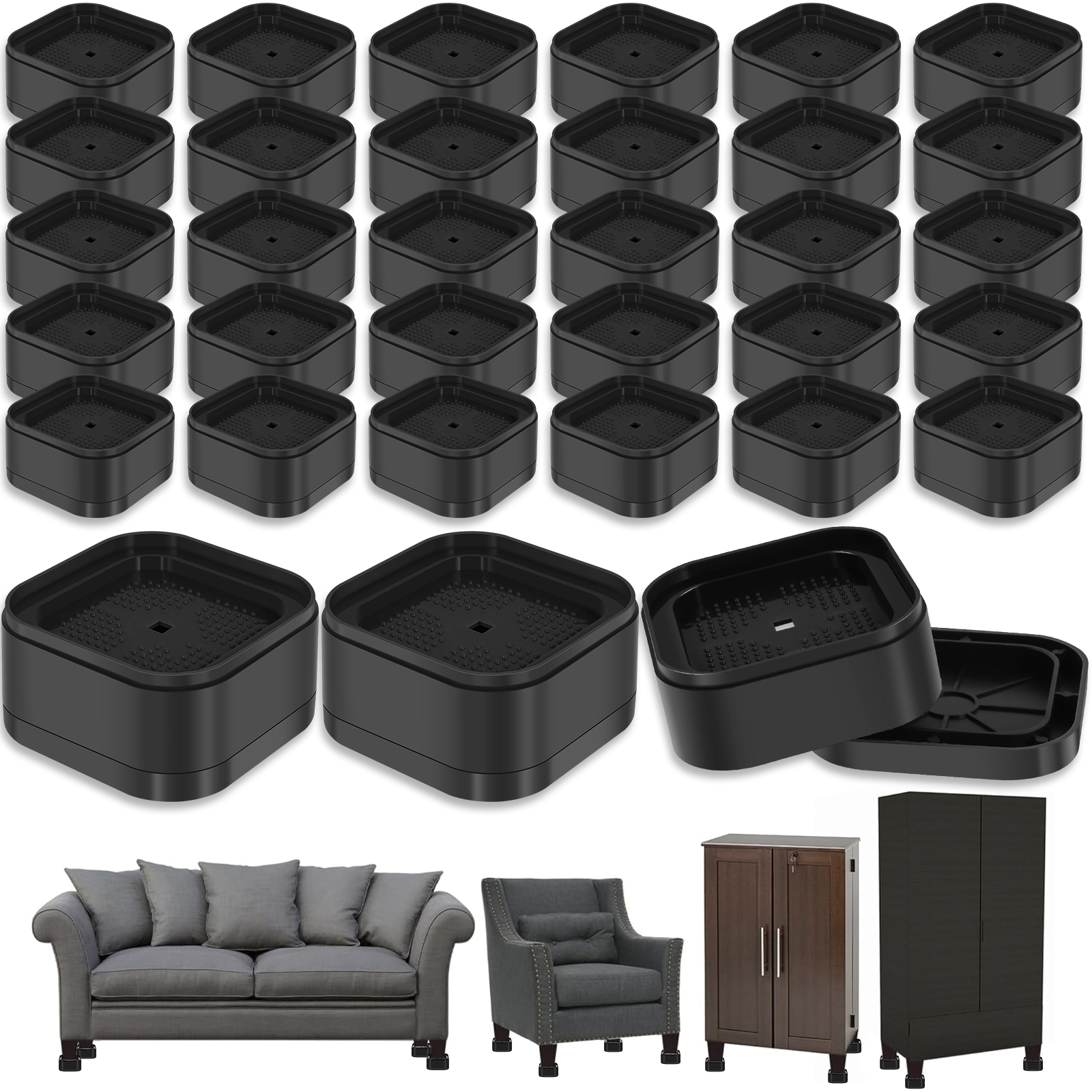 GHOJET 32Pcs Furniture Risers Portable Bed Risers NonSlip Chair Risers