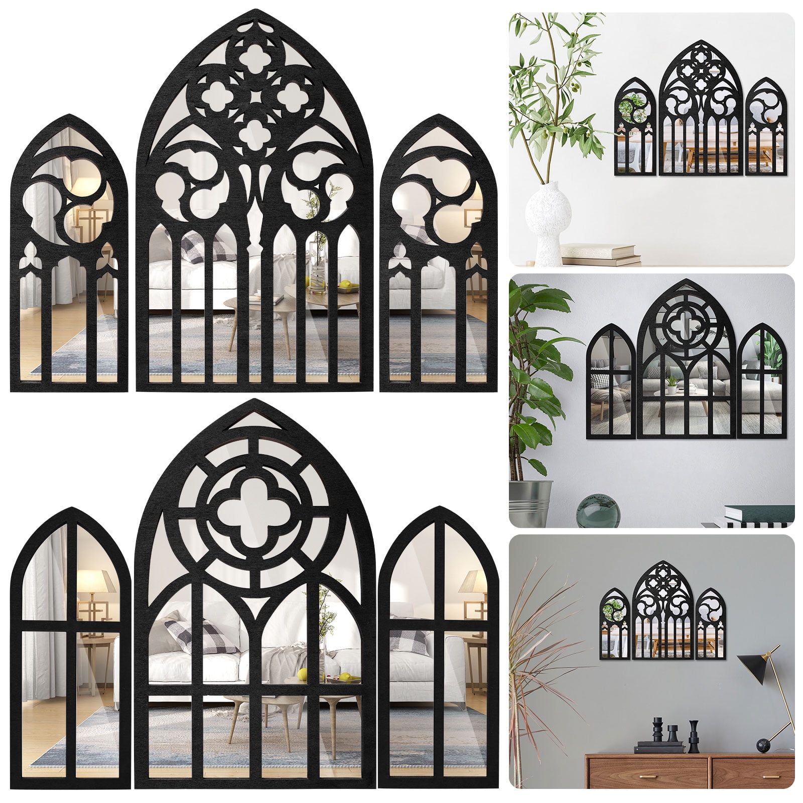 GHOJET 3Pcs Wall Arch Mirrors Set Gothic Wall Mirror Decor Cathedral ...