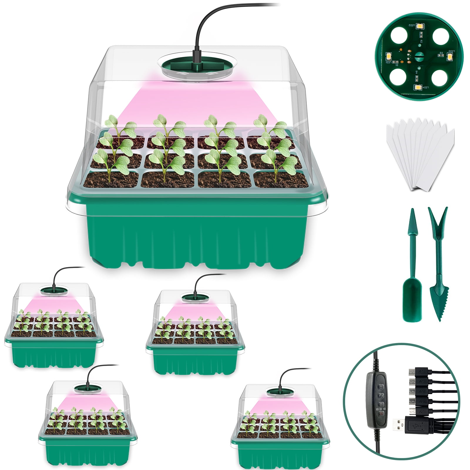 GHOJET 5 Pack Seed Starter Kit with Lids,Seedling Trays 3 Lighting Mode ...