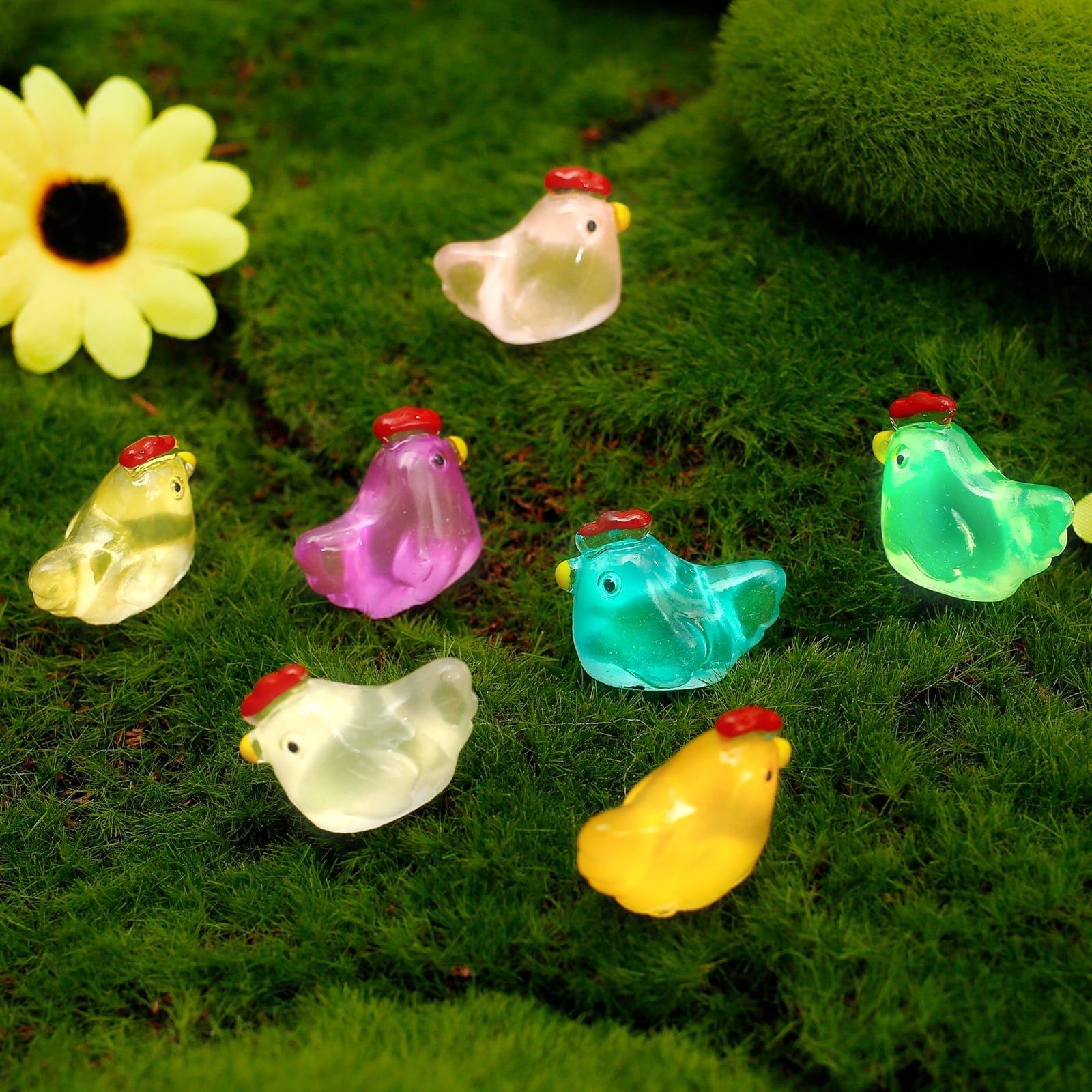 Micro Mini Chicken GHOJET 84Pcs Mini Resin Chicken,Resin Luminous Chicken Figurines,Glow ...