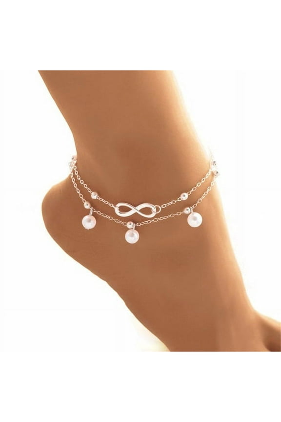 GHOJET Adjustable Ankle Bracelets Women Foot Anklet Alloy Boho Beach Beads Chain Infinity Endless Love Jewelry Gifts