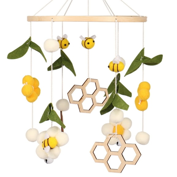 GHOJET Baby Crib Nursery Mobile,Bamboo Wood Mobile Baby Wind Chimes Cute Baby Crib Mobile Toy Soothing Crib Nursery Mobile Hanging Bee Flowers Crib Decor Auditory Visual Development
