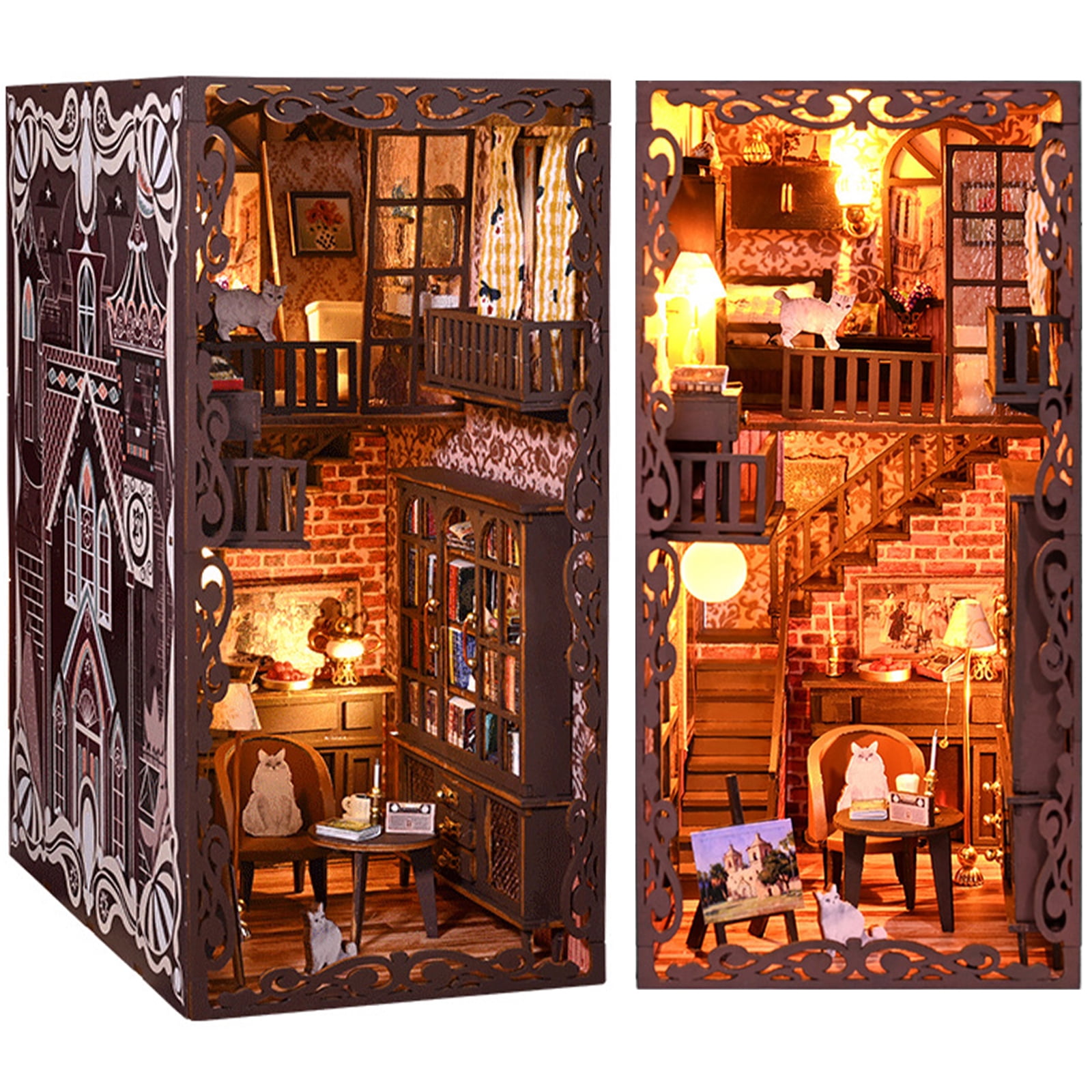 GHOJET DIY Book Nook Kit 3D Wooden Puzzle Bookshelf Insert Decor DIY ...