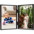 thumbnail image 1 of GHOJET Double Picture Frame 7 x 5Inch Metal Hinged 2 Photos Frame Desk Picture Frame with Glass Folding Photo Frames Vertical with Real Glass Front Tabletop Vertical Frame for Wedding Family Pictures, 1 of 8