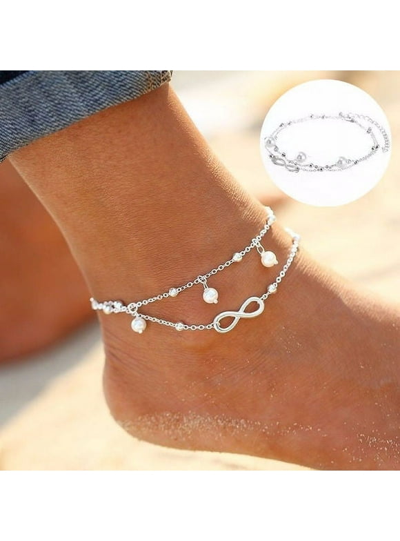 GHOJET Women Ankle Bracelet 925 Sterling Silver Anklet Foot Chain Boho Beach Beads