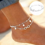 Ghojet Women Ankle Bracelet 925 Sterling Silver Anklet Foot Chain Boho Beach Beads（3Pcs）