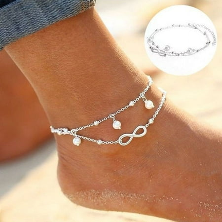 GHOJET Women Ankle Bracelet Silver Plating Anklet Foot Chain Boho Beach Beads