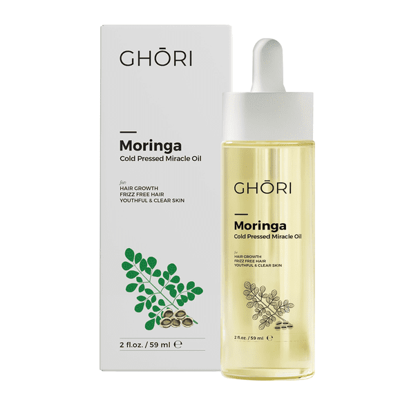 GHORI Moringa Cold Pressed Miracle Oil | Hair Growth | Frizz Control | Clear Skin | Rich in Antioxidants & Vitamins | 2 fl oz