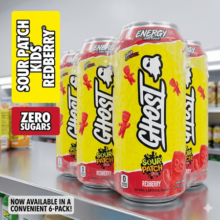 GHOST® ENERGY Zero Sugar Energy Drink, Sour Patch Kids Redberry, 16 fl oz, 6 Pack