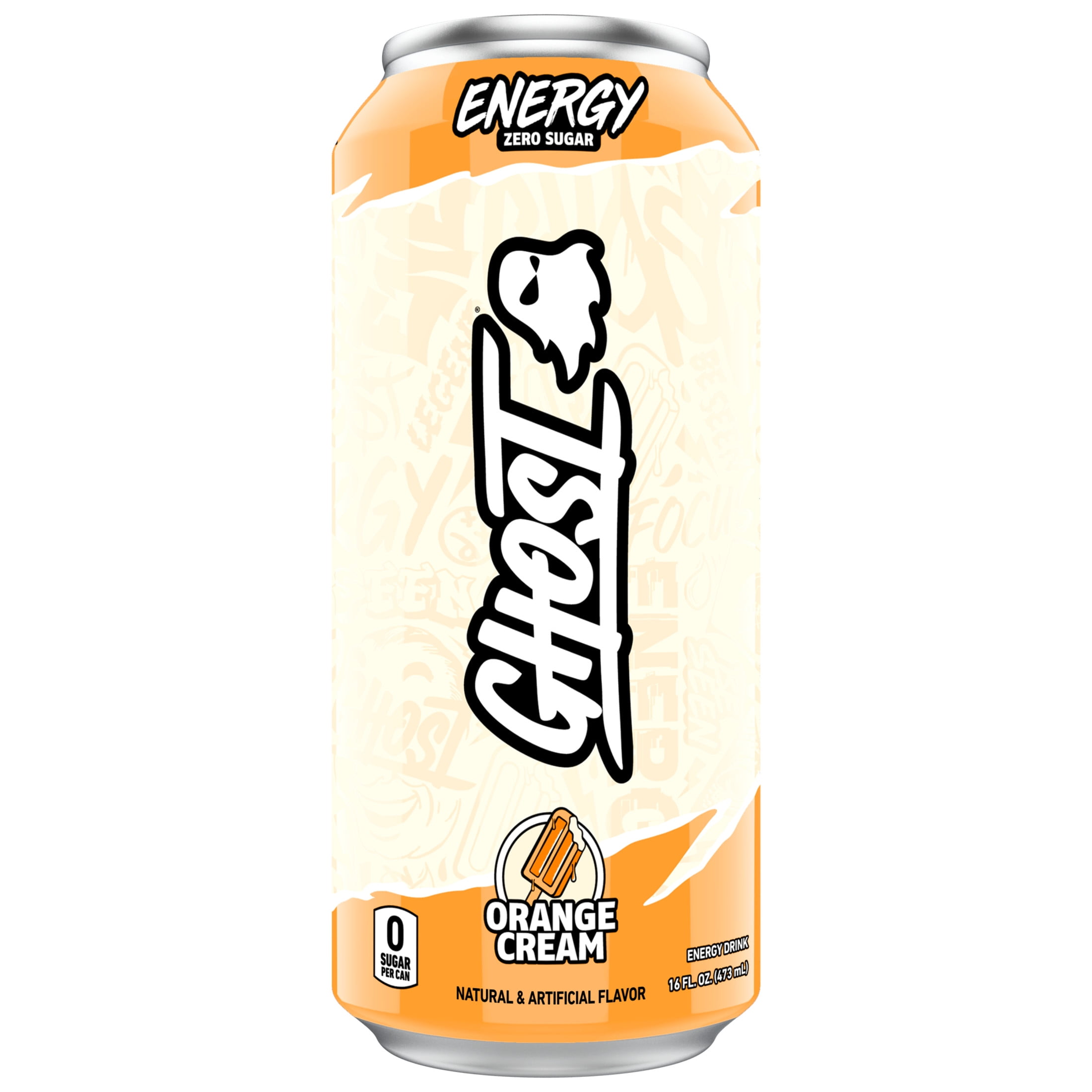 GHOST ENERGY Zero Sugars Energy Drink, Orange Cream, 200mg Natural Caffeine, 16 fl oz Can
