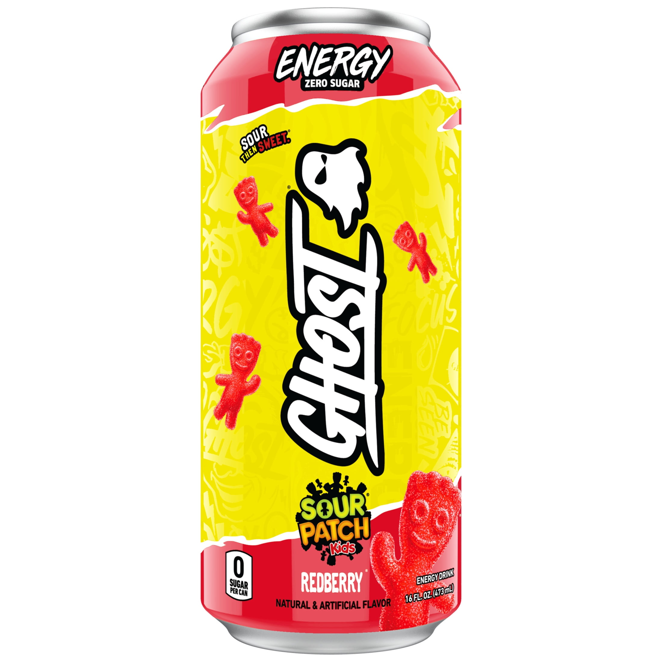 Ghost Zero Sugar Sour Patch Kids Redberry Energy Drink, 200mg Natural Caffeine, 16 fl oz, Can