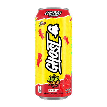 Ghost Zero Sugar Sour Patch Kids Redberry Energy Drink, 200mg Natural Caffeine, 16 fl oz, Can