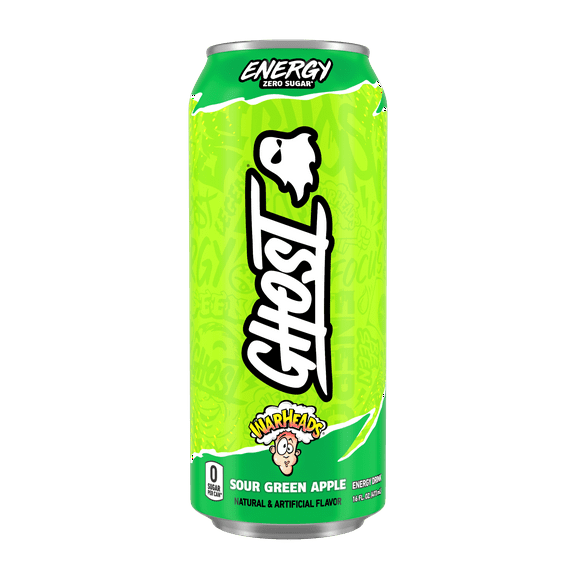 GHOST® ENERGY Zero Sugars Energy Drink, WARHEADS Sour Green Apple, 200mg Natural Caffeine, 16 fl oz Can