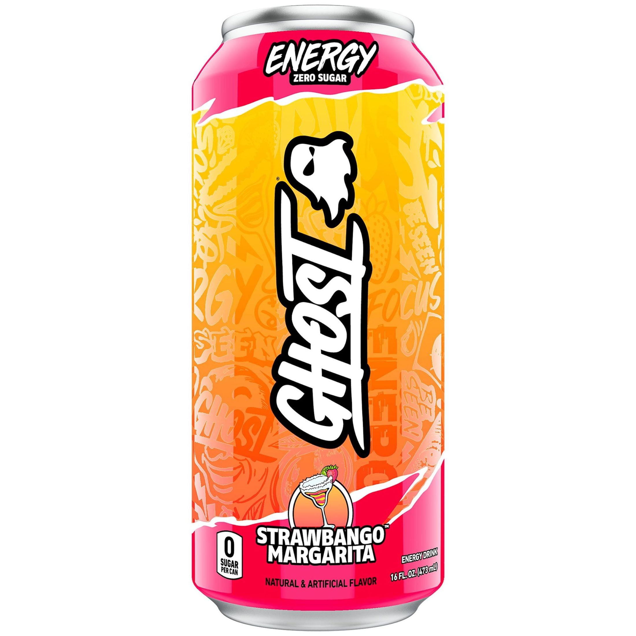 GHOST ENERGY Zero Sugars Energy Drink, Strawbango Margarita, 200mg Natural Caffeine, 16 fl oz Can