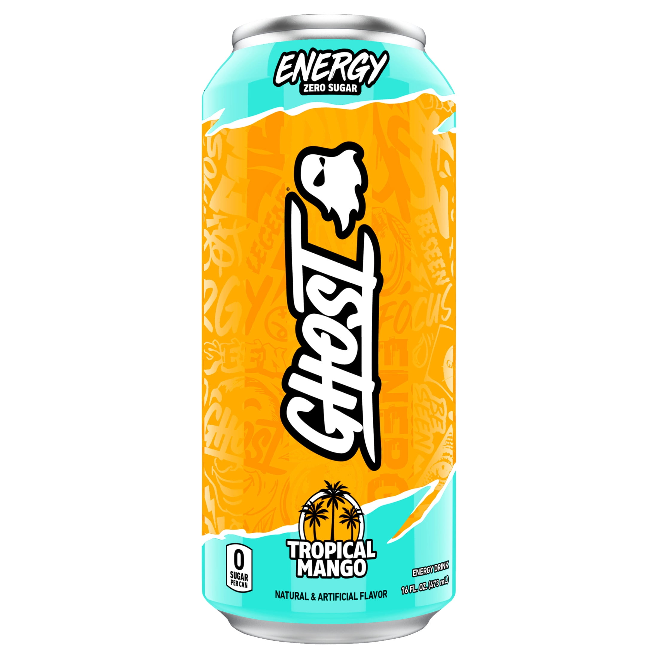 GHOST ENERGY Zero Sugars Energy Drink, Tropical Mango, 16 fl oz Can
