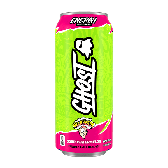 GHOST® ENERGY Zero Sugars Energy Drink, WARHEADS® Sour Watermelon, 200mg Natural Caffeine, 16 fl oz Can