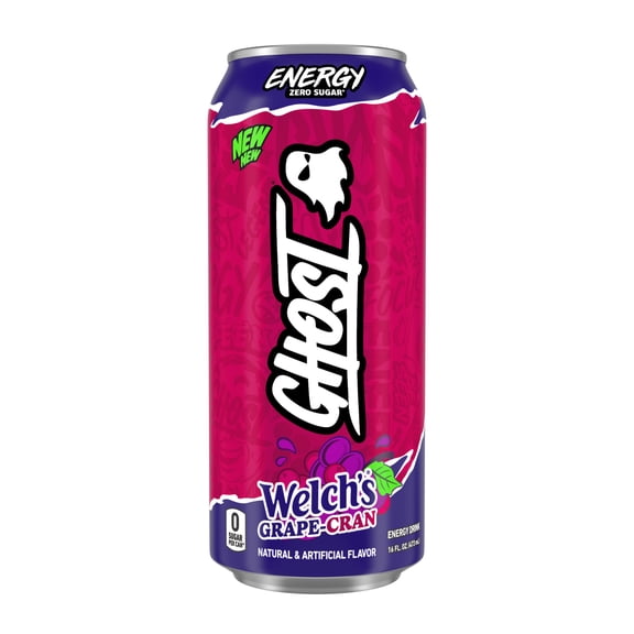 GHOST ENERGY Zero Sugars Energy Drink, Welch's Grape-Cran, 200mg Natural Caffeine, 16 fl oz Can