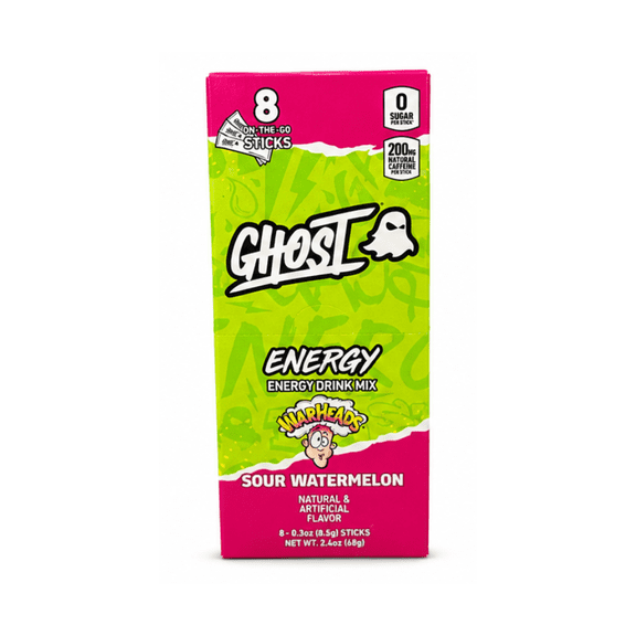 GHOST Energy Drink Mix Sticks Warheads Sour Watermelon Flavor 8 Count, Zero Sugar, 200mg Natural Caffeine per Stick, Vegan & Gluten Free