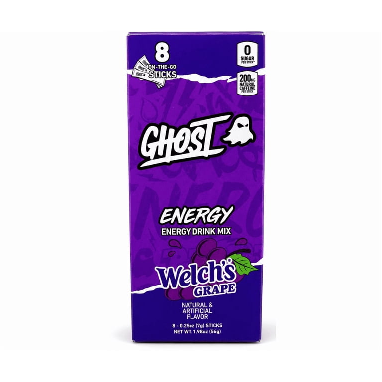GHOST Energy Drink Mix Sticks Welch's Grape Flavor 8 Count, Zero