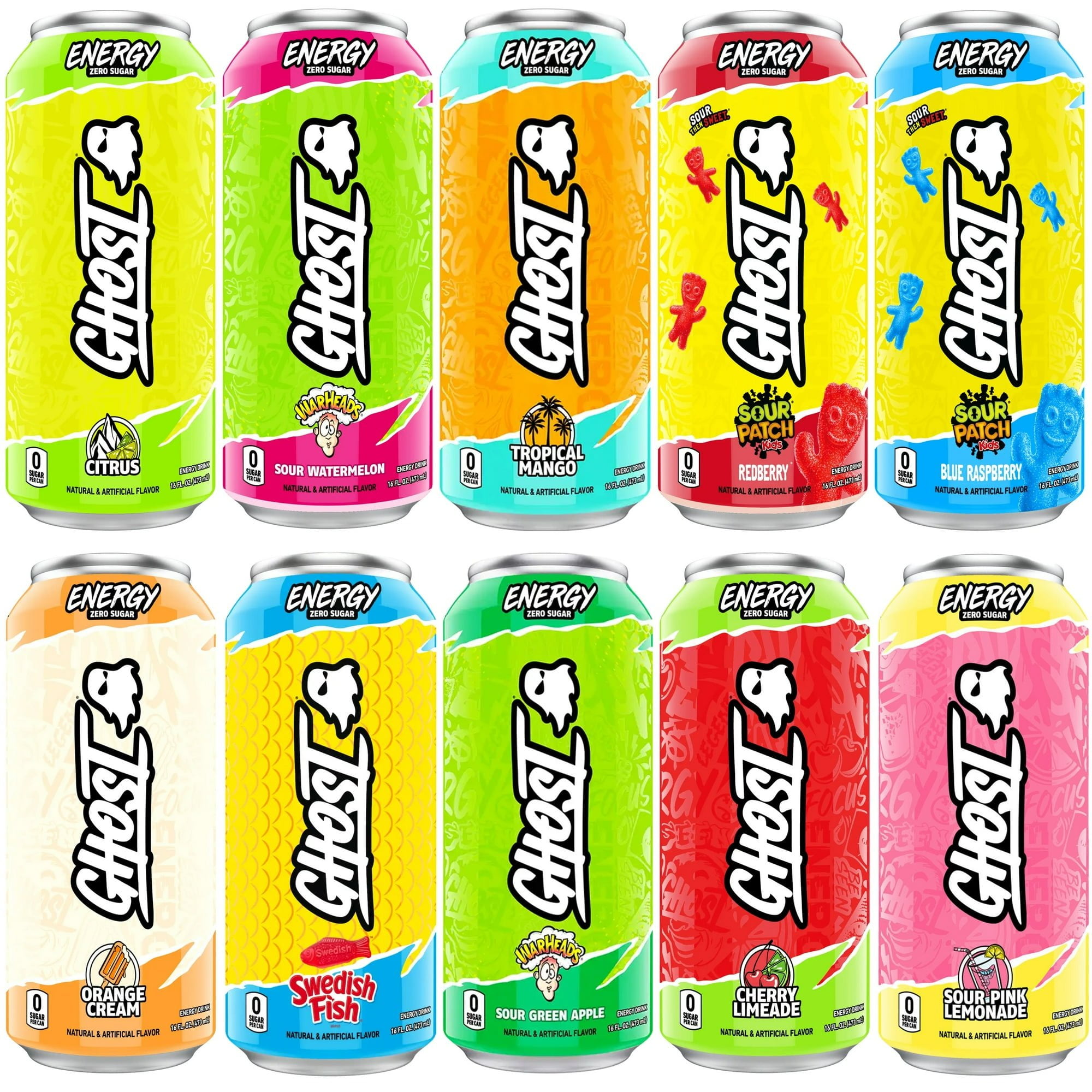 GHOST Energy Drink Variety Pack, Sugar Free Energy Drink, 16oz Cans 10 Pack