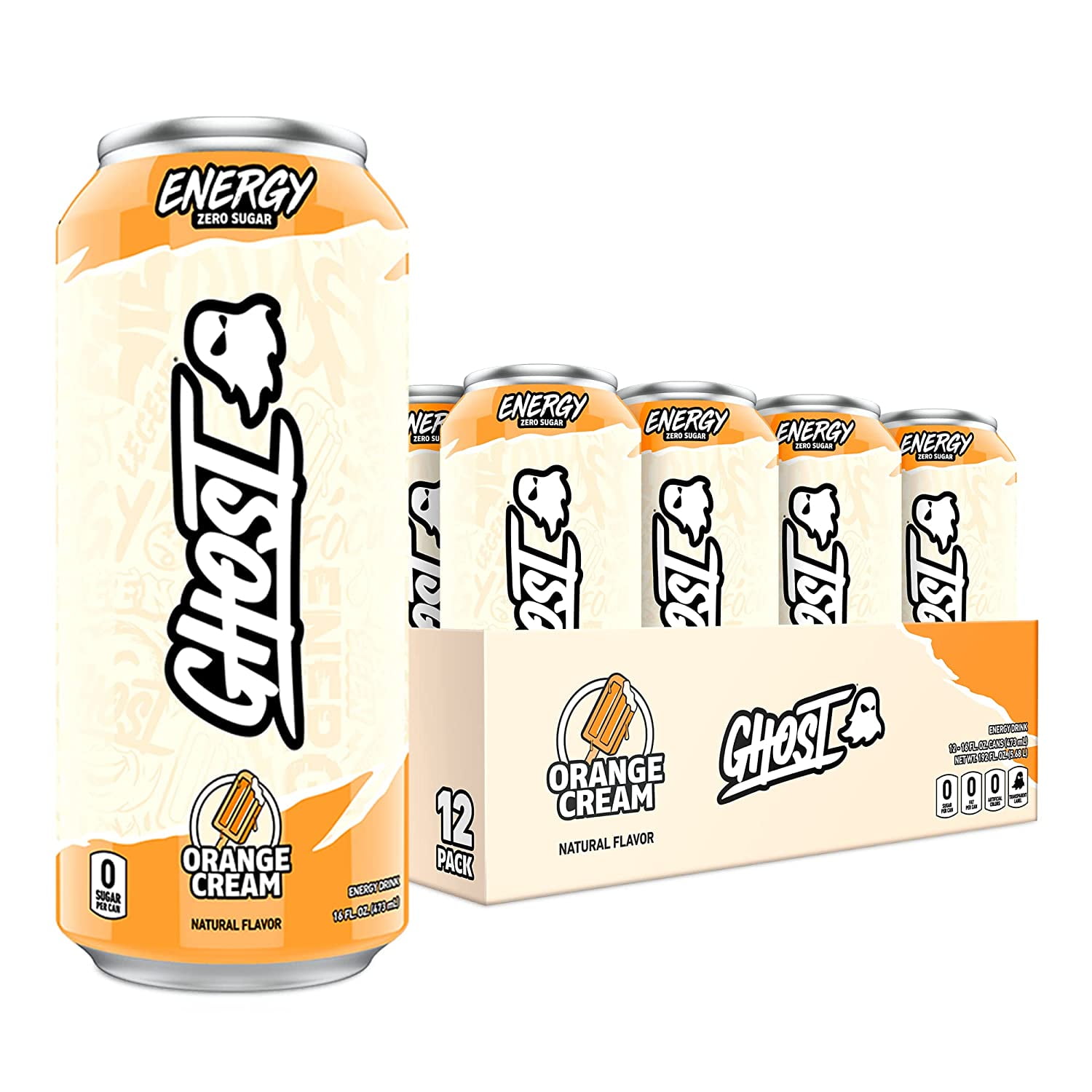 GHOST Energy Drink - Zero Sugar - Orange Cream (12 Drinks, 16 Fl Oz. Each)