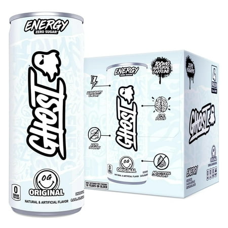 GHOST® ENERGY Zero Sugars Energy Drink, Original Flavor, 100mg Natural Caffeine, 8.4 fl oz, 4 Pack Cans
