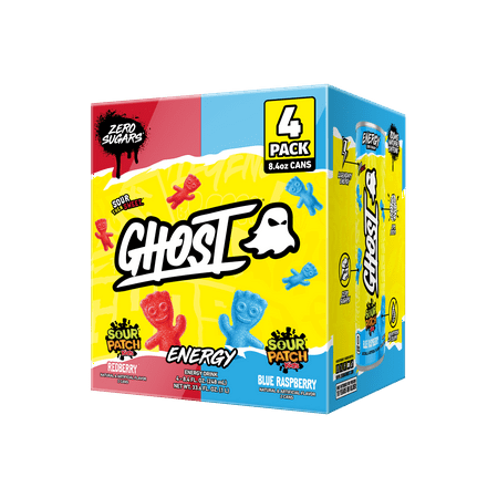 GHOST® ENERGY Zero Sugars Energy Drink, Sour Patch Kids Variety Pack, 100mg Natural Caffeine, 8.4 fl oz, 4 Pack Cans