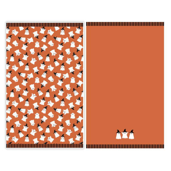 Evergrace Halloween 2 Piece Hand Towel Set, 100% Cotton, Ghost, Orange 16"x26"