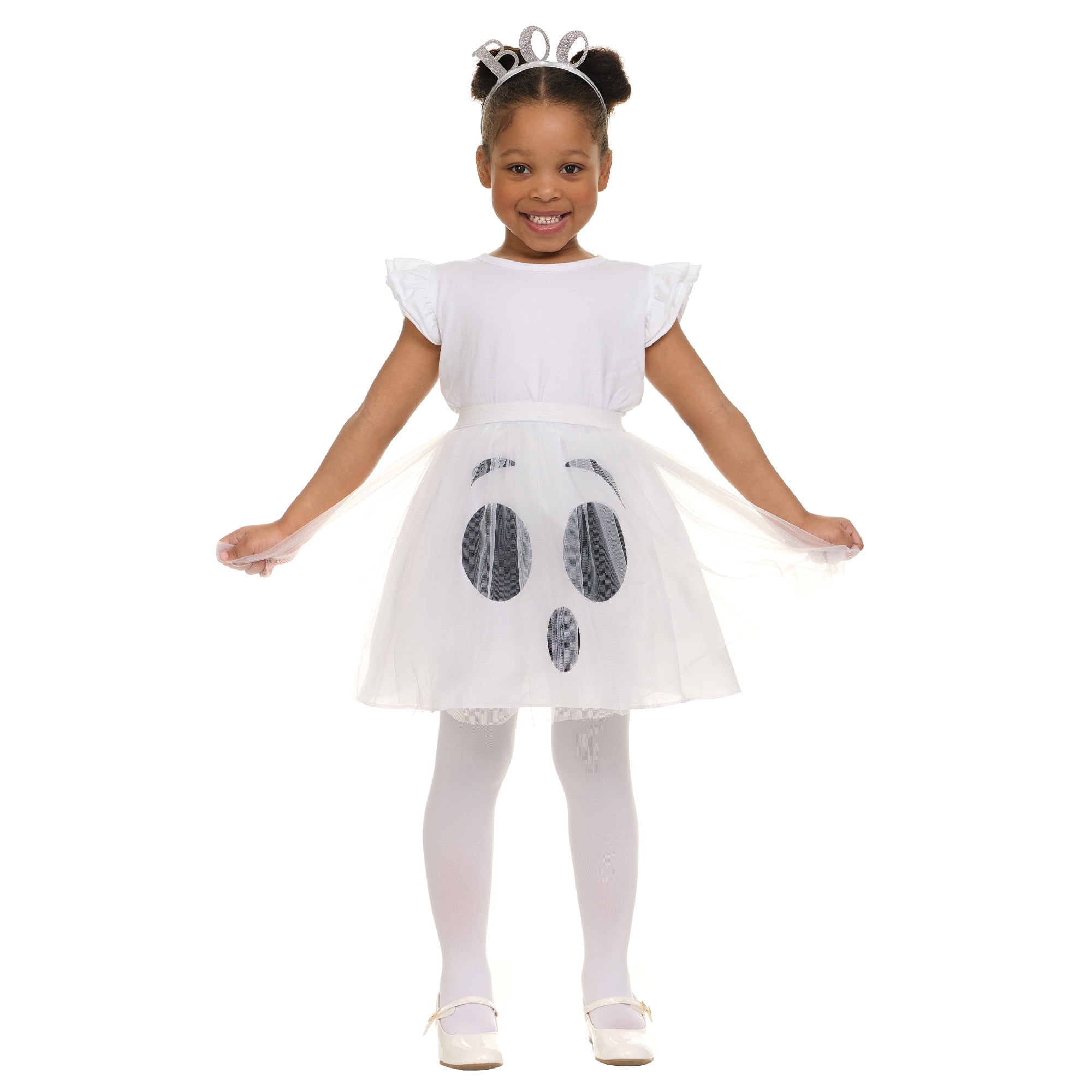 Ghost Headband and Tutu Set, White, Halloween Dress Up for Kids, Girls Size XS-XL, by Way to Celebrate