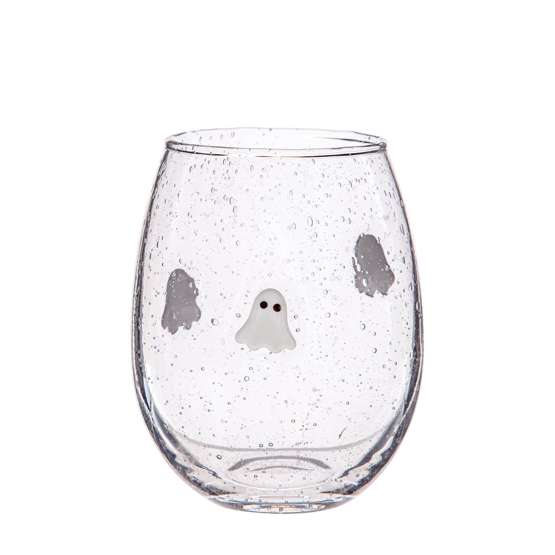 Way to Celebrate Halloween Ghost Charm Stemless Wine Glass with Bubble Texture