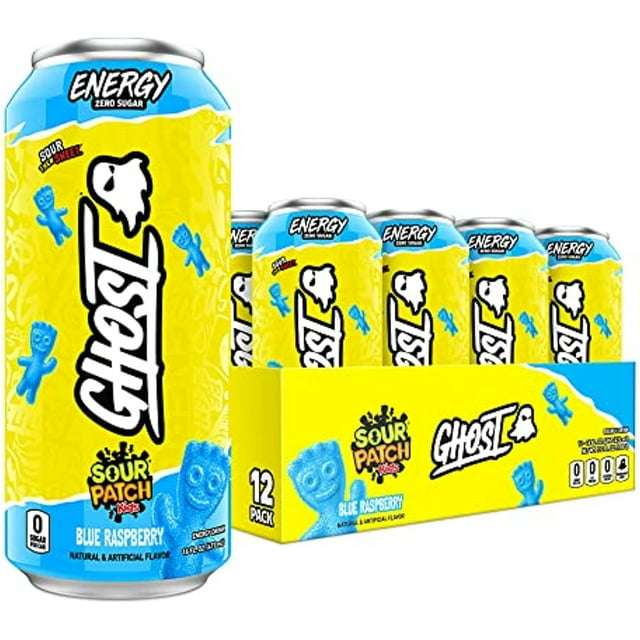 GHOST SugarFree Energy Drink, SOUR PATCH KIDS Blue Raspberry, 16 oz