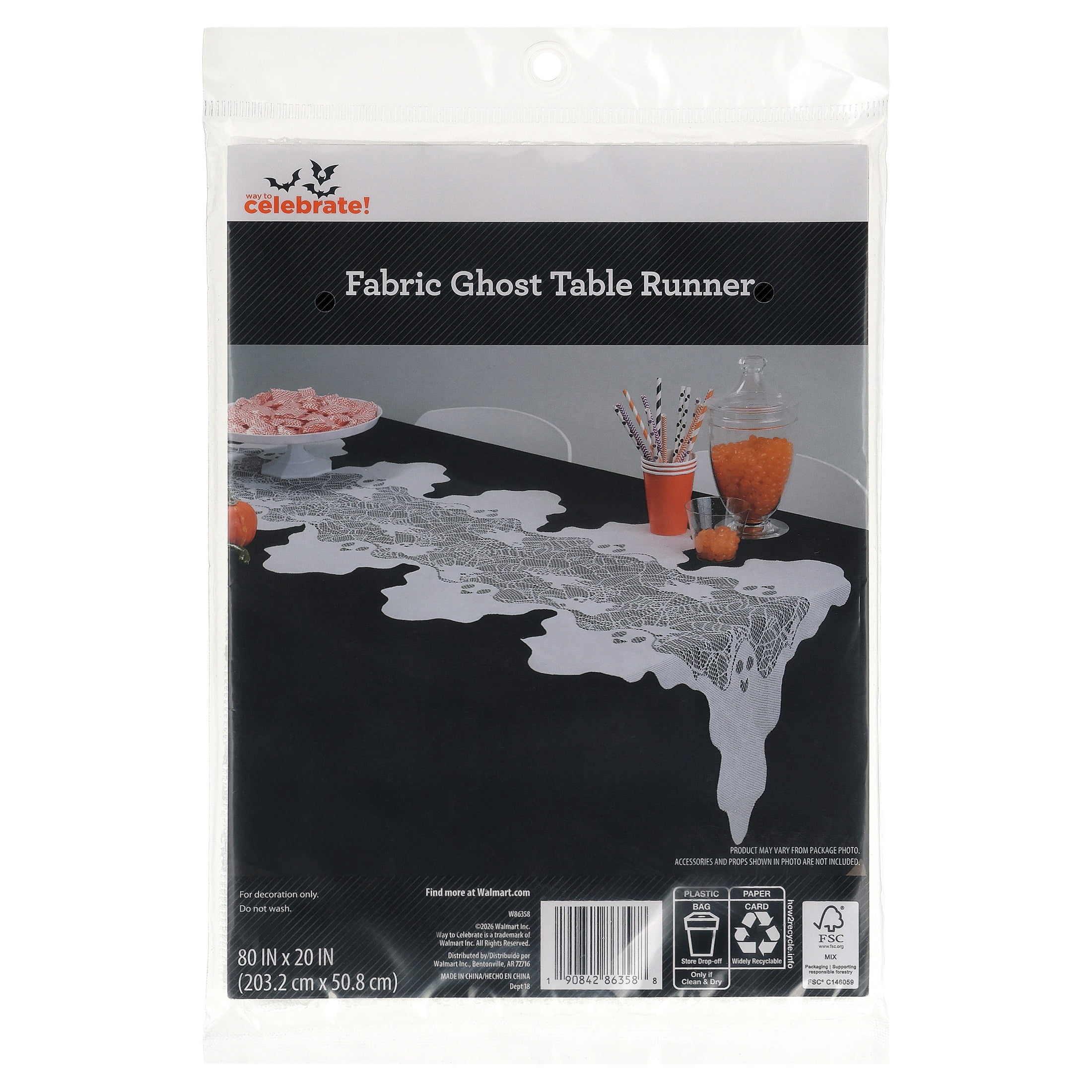 Fabric Spiderweb Table Runner, White, 80" x 20", Halloween by Way To Celebrate