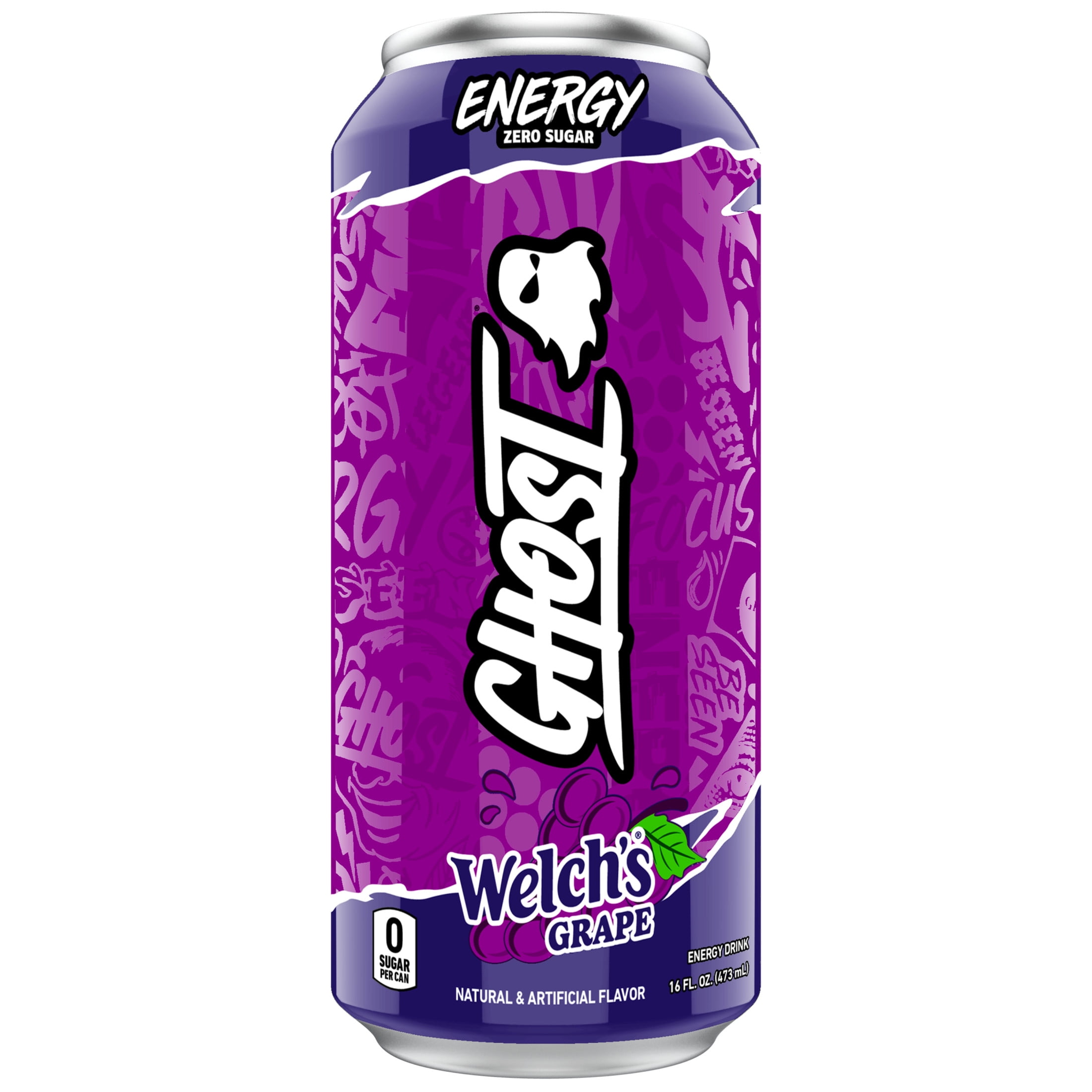 GHOST ENERGY Zero Sugars Energy Drink, Welch's Grape, 200mg Natural Caffeine, 16 fl oz Can
