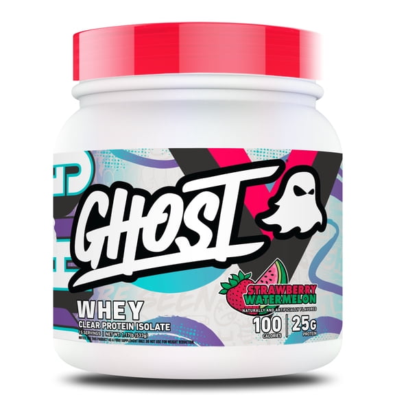 GHOST Whey Clear Isolate Protein Powder, 25g Protein, Strawberry Watermelon, 1.17 lb, 15 Servings