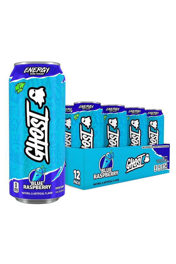 Zero Sugar Energy Drink, Blue Raspberry, 16 oz Can, 12 Pk