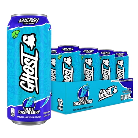 GHOST Zero Sugar Energy Drink, Blue Raspberry, 16 oz Can, 12 Pk