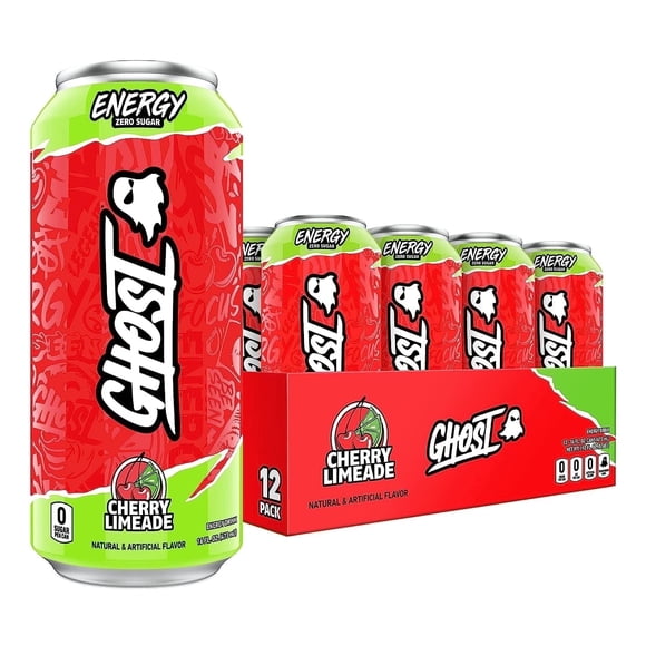 GHOST Zero Sugar Energy Drink, Cherry Limeade, 16 oz Can, 12 Pk