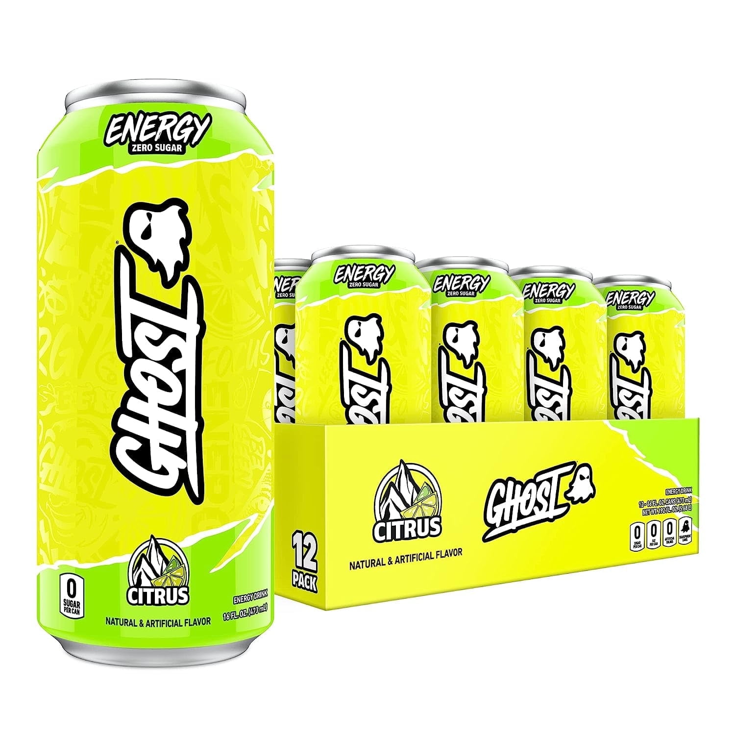 GHOST Zero Sugar Energy Drink, Citrus, 16 oz Can, 12 Pk
