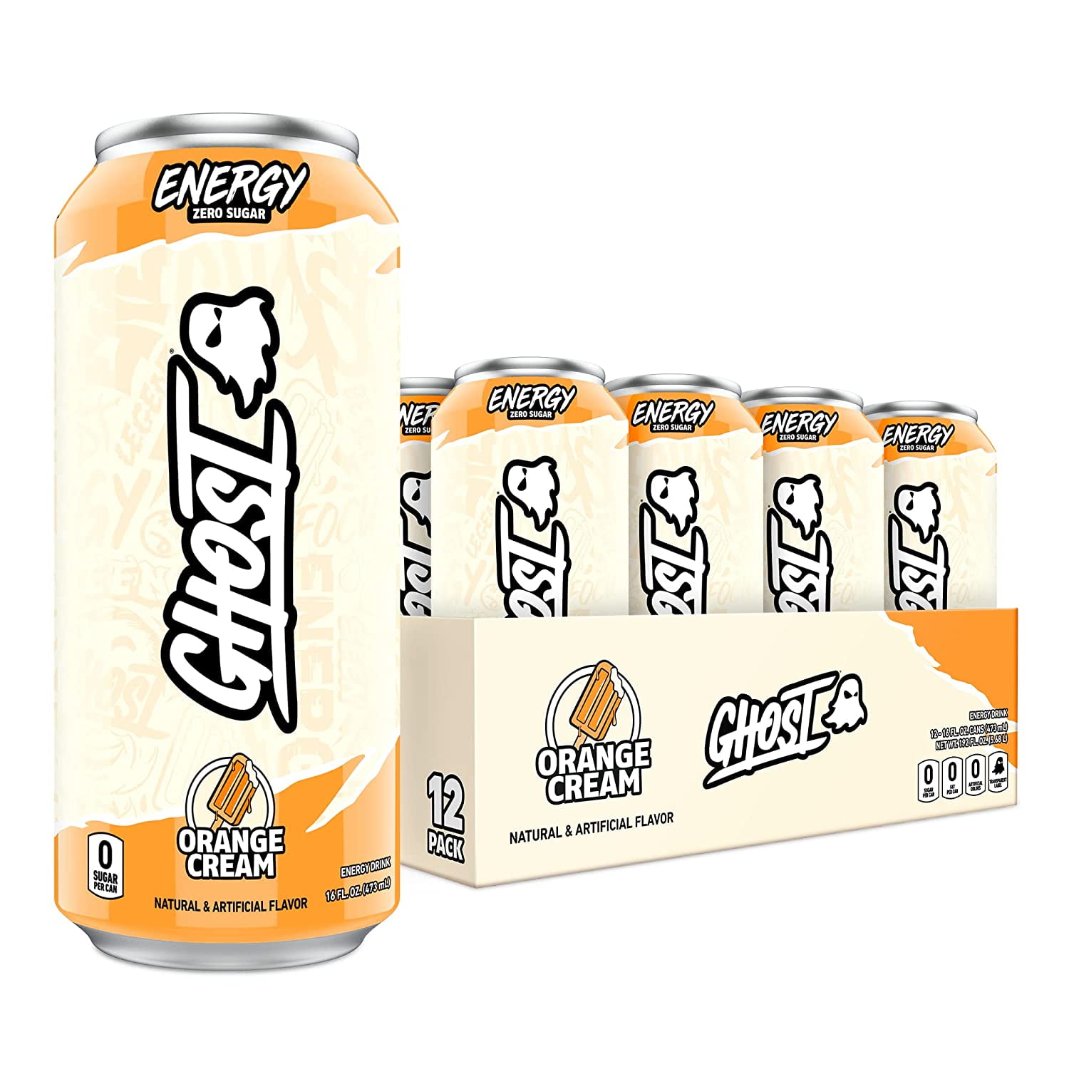 GHOST Zero Sugar Energy Drink, Orange Cream, 16 oz Can, 12 Pk