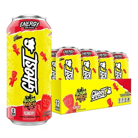 GHOST Energy Drink Zero Sugar SOUR PATCH KIDS REDBERRY (12 Drinks, 16 Fl Oz. Each)