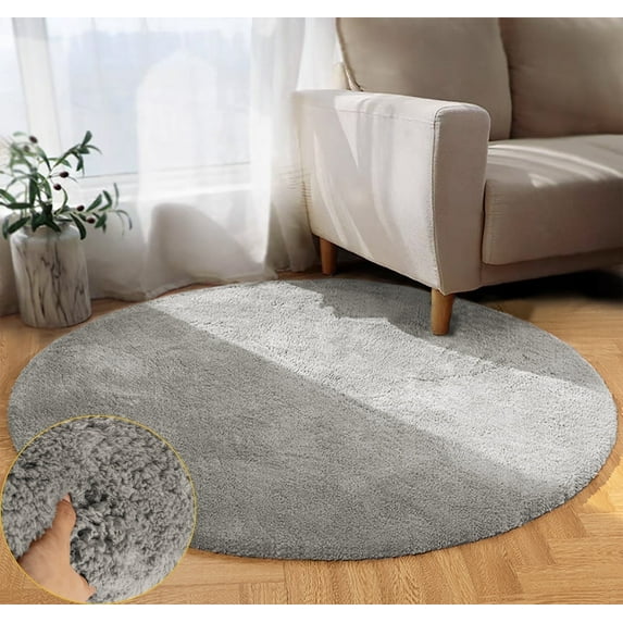 GHOSUE Shag Rug 5ft Circle Gray Round Area Rugs for Living Room