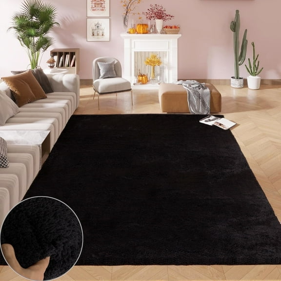 GHOUSE Black Rugs 8x10 Large Shag Area Rug for Bedroom Living Room