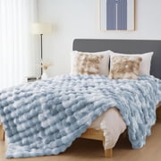 GHOUSE Fuzzy Faux Fur Throw Blanket Soft Fuffy Queen Size Large Blanket for Couch Bed Sofa 60 x 80 Inches Tie-dyed Blue