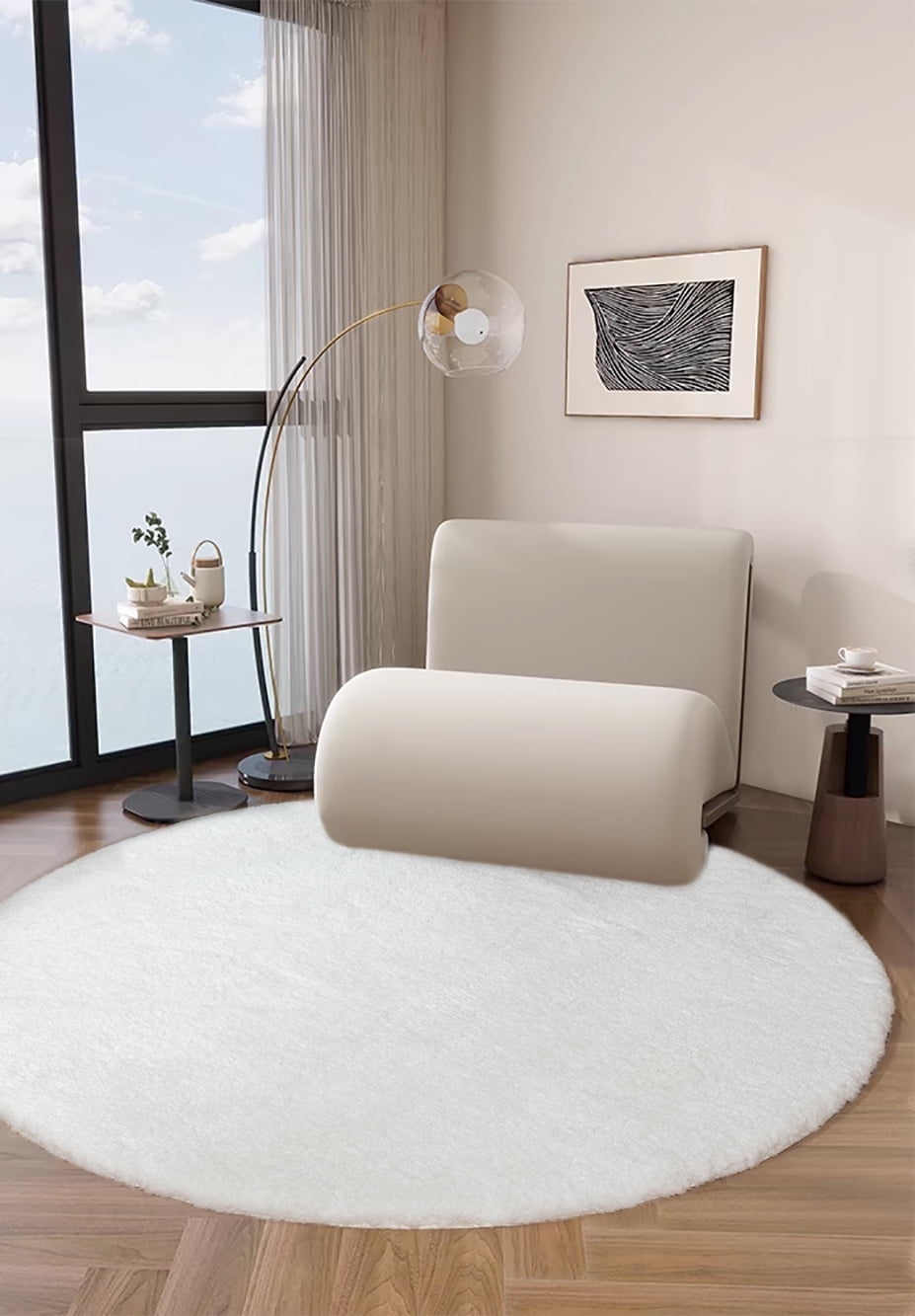 GHOUSE White Area Rug 6 ft Round Rugs Non Slip Washable Living Room ...