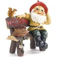 GHP 13 3/8"x9"x14" Polyresin Garden Gnome on Bench Sign Yard