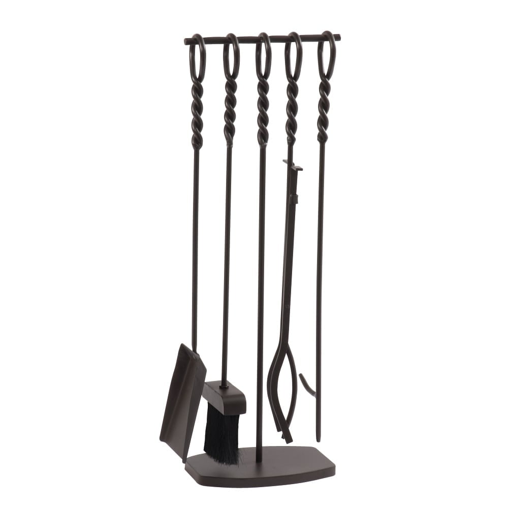 Waverly 5-Piece Black Steel Botanical Fireplace Tool Set